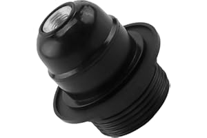MSMXCS Edison Screw ES E27 Lamp Holder,Light Bulb Pendant Socket Deco E27 Screw Lampholder Fitting in Black Ceiling Table Lamp Fittings with 10mm Threaded Entry,Shade Ring,Safety Lock (Single Unit)