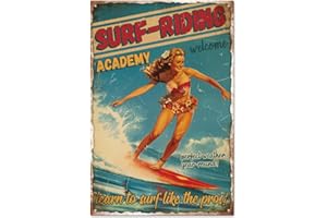 GLOBLELAND Panneau en Métal Vintage Pin Up Lady 8x12Pouce Rétro Surf Sur la Mer Panneau de Porte Drôle en Étain Panneaux de Grotte pour la Maison les Bars les Cafés les Pubs les Clubs