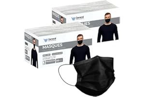 general merchandising 100 Masques Chirurgicaux Noirs (2 x 50) – Masques de Type IIR avec Nez Ajustable – Haute Protection BFE ≥ 98%