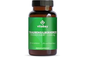 ‎VITABAY Vitabay Traubensilberkerze 2500 mg – 120 vegane Kapseln mit Cimicifuga racemosa Extrakt – Auch bekannt als Black Cohosh – Ohne Zusatzstoffe – Vegan – Schonend verarbeitet – Laborgeprüft in Deutschland