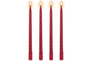 BOLOSA Red Candles, 10'' Red Taper Candles, Set of 4 Spiral Twisted Dinner Candles, Non-Drip 7 Hour Burn Time Unscented Decorative Candle Sticks for Valentine's Day Christmas Birthday Party Home Decor