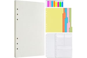 MALEDEN Gepunktetes Nachfüllpapier, 160-Punkte-Rasterseiten, 5 farbige Binder-Teiler, 160 PCS-Registerkarten mit Lineal, 2 PCS-Binder-Taschen für den nachfüllbaren A5 Journal Notebook Planner Organizer