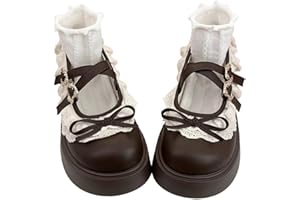 ULALAZA Donne Lolita Scarpe Mary Jane Pizzo up Scarpe Suola Carino Kawaii Cosplay Stivali con Zeppa Cross Lace up Block Heel Stile Dolce