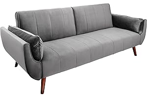 Invicta Interior Retro Schlafsofa DIVANI 220cm Silbergrau Samt 3er Sofa mit Bettfunktion Schlafcouch Schlaffunktion Couch