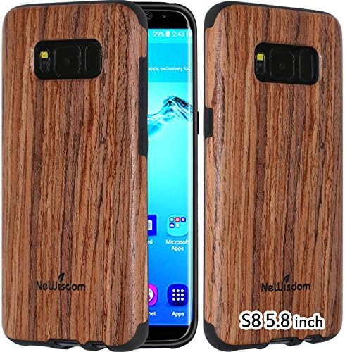 NeWisdom Samsung Galaxy S8 Case Wood [Real Wood over TPU Rubber] Unique Gift Handmade Wooden Case for Galaxy S8 5.8 inch- Sandalwood