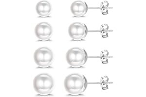 Finrezio Boucles d'Oreilles Perle d'Eau Douce en Argent Sterling 925 pour Femme Fille Clous d' Oreilles 4-10MM