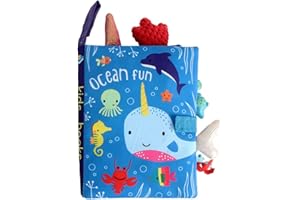 URFEDA Libro de Tela Suave para Bebés, 3D Tail Cloth Book Juguete Libro Sensorial Descubrimiento Animales Activity Libros Blandos Educativo Temprano Libros Antidesgarro (Océano)