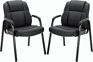 ‎SWEETCRISPY Sweetcrispy Wartezimmerstühle Empfangsstühle Büro Gästestühle 2er Set, Schreibtischstuhl ohne Rollen Chefsessel Bürostuhl PU Leder Konferenzraumstühle Lobby Stühle mit gepolsterten Armlehnen