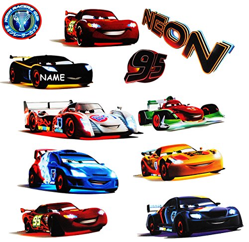 11 tlg. Set _ XL Fensterbilder – “ Disney Cars / Lightning Mc Queen “ – Sticker Fenstersticker Aufkleber – selbstklebend + wiederverwendbar – Fensterbild / z.B. für Fenster und Spiegel – Fensterdeko Fensterfolie Kinderzimmer – Postersticker Deko – Kinder – Jungen – Auto Mcqueen Neon Fahrzeuge - 3