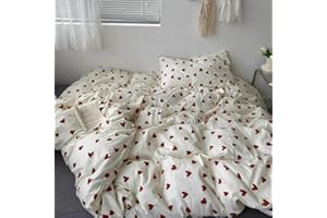 ‎ASHANLAN AShanlan Bettwäsche 135x200 Baumwolle Rot Herzen Bettbezug mit Kissenbezug 80x80 cm Aesthetic Herzchen Rot Weiß Bettwäsche Set mit Reißverschluss