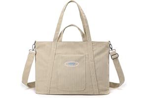 CORIOS Borsa a Tracolla in Velluto a Coste Borsa a Mano da Donna Casuale Borse Tote Multifunzione Borsa a Spalla per Lavoro Scuola Shopping Viaggio Uso Quotidiano Cachi