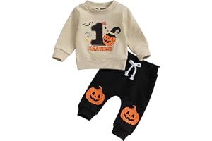 Carolilly 2-delat babypojke halloween set, min första Halloween kostym långärmad tröja + pumpor tryckta byxor