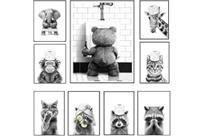 BeiYiHo Poster Humoristique pour WC Affiche Ours Toilette Affiche Humour Animaux Decoration Murale WC Tableau Toilette Deco Murale Photo Drole Poster Noir et Blanc Animaux 21x30