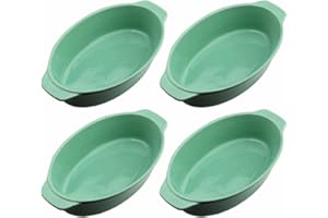 MYGRTFAM Oval Ceramic Baking Dish Set Of 4 with Handles Oven To Table Ideal for Lasagne/Pie/Casserole/Tapas (5x 12x 22cm/8.5inch) Mint Green