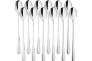 GELEWULD Ensemble de 12 Cuillères à Latte Macchiato, 19.8cm Cuillère à Glace, Cuillère à Café Longue pour Café, Desserts