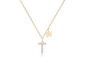 MJARTORIA Initial Necklace A to Z Gold Capital Letter Necklaces with Crystals Butterfly Pendant for Women Girl
