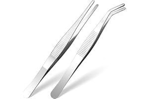 AOZUO 2 Stück 14 cm Gebogene Pinzette, Edelstahl Spitz Rutschfest Lang Stumpf Gerade Universal Abgewinkelte Pinzetten für Elektronik Laborarbeiten Wassertiere