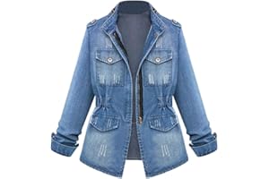 Lulupi Jeansjacke Damen Kurze Jacke, Jeansblazer Frauen Blau Jeans Jacken Slim Fit Herbst Übergangsjacke Denim Mantel Mädchen Jeansjacke Bodycon Tops Outwear Gr.34-48