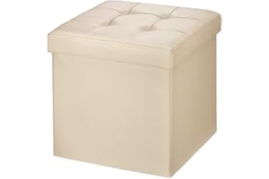 ‎BRIAN & DANY BRIAN & DANY Sitzhocker faltbar Sitzbank Kunstleder Aufbewahrungsbox mit Stauraum, Beige, 38 x 38 x 38 cm