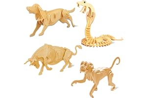 FALAFOTY Rompecabezas de Madera 3D para Niños y Adultos, 4PCS Tema Rompecabezas De Madera DIY Modelo Kits de Artesanía de Madera, Brain Teaser Puzzle de Madera Juguetes Regalo para Niños (Animal-1)