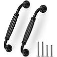 Kyrio 12 Pack Black Cabinet Door Handle, European Aluminum Cupboard Door Pulls Hardware Matte Black Drawer Handles Long Bow Shape Pull Handles for Kitchen Bedroom Furniture, Hole Center 128mm/5