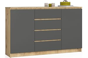 ‎AKORD AKORD Kommode K 160 cm | 4 Schubladen und 2 Türen | für Wohnzimmer Schlafzimmer Schrank Wohnzimmer | Modernes Funktionelles Design | Schichtstoffplatte 16mm | Eiche Artisan/Graphitgrau