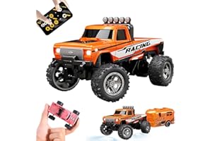 Kyduu Ferngesteuertes Auto, Monster Truck Spielzeug,Monstertruck 2.4GHz,1:64 Mini RC Monster Truck mit Anhänger Karosserielichter und Scheinwerfer,Crawler Spielzeug,Geschwindigkeit/Lenkung einstellbar