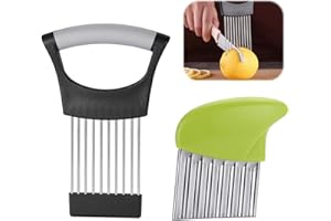 EnixwH 2 Pezzi Taglia Patate Fritte in Acciaio Inossidabile, Coltello Tagliapatate Ondulato e Coltello per Tagliare Cipolle, per Tagliare Patate Carote Cipolle Verdure Carne (Nero Grigio + Verde)