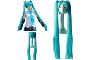 JUANXIAN Moda damska super długie proste peruki z animacją cosplay z darmową czapką (błękitny)