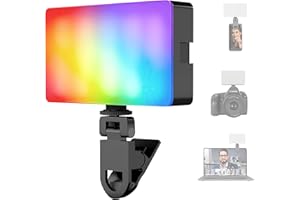 NiceVeedi Luz de Video RGB, 2700K-6500K LED Luz para Selfies con Clip, Zapata Fría y Montura 1/4", Recargable Lámpara De Cámara para Maquillaje/Fotografía/Streaming/Videoconferencia