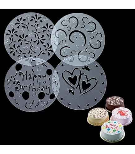 Stencil Per Torte Compleanno - 4 Pezzi, Diametro 20 Cm, Per Decorare Torte E Cupcake - Foto 3