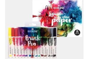 Ecoline Brush- and Papier-Set, 15 Pencil Case+Sketchpad 24x32cm, 290g/M ², Saver Pack