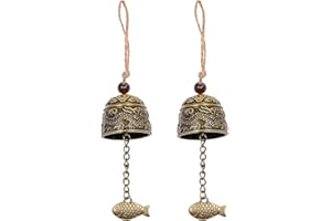 Hsthe Sea Lot de 2 carillons éoliens Vintage Dragon et Poisson carillons éoliens Porte-Bonheur Cloche Feng Shui Cloche à Vent en métal Chinois bénédictions suspendues décoration Carillon éolien