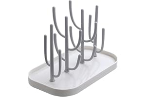 HAIERDIDI Supporto a secco per biberon, per biberon, con vaschetta raccogligocce rimovibile, per tappi di bottiglie, capezzoli, accessori per bicchieri (grigio)