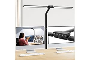 Moslumin Lampara escritorio pinza, 78cm 24W flexo led escritorio con doble barra de luz, potente lámpara monitor con sensor de luz, para mesa, estudio, estudiar, oficina, trabajo, ordenador pantalla