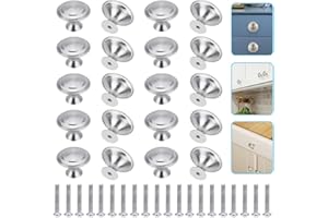 PERFETSELL 20 PCS Kitchen Door Knobs Stainless Steel Cupboard Handles Round Mushroom Door Pull Handle Knobs Polished Wardrobe Door Knobs Drawer Knobs with Screws for Drawer Door Cupboard, Silver