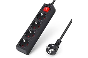 Listwa zasilająca Aigostar z 4 gniazdami, przedłużacz z kablem 1,5 m i włącznikiem, czarna