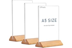 Rifeinoo A5 Acryl Aufsteller, 3 Stück Tischaufsteller A5 mit Holz Sockelboden,Menükartenhalter Plakatständer kann Aufsteller Poster, Flyer, Speisekarten, T- Ständer für A5 Blätter(A5-Vertikale)