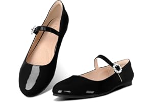 Viapipa Mary Jane Damenschuhe, bequeme Riemen, flache Schuhe, elegante Freizeit-Ballerinas, florale Schnalle, runde Zehenpartie, schwarze flache Schuhe für Damen