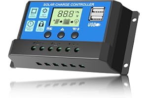 LIDOUYA 30A Laderegler Solar 12V/24V Solarladeregler mit LED-Display, dualen USB-Anschlüssen, Zeiteinstellung und PWM Autoparameter