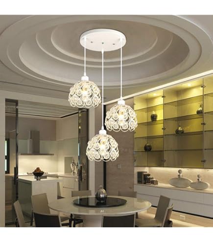 Finktonglan Lampadario LED Moderno a Sospensione in Cristallo, 2 Anelli Regolabili 30/50cm, Plafoniera Elegante per Soggiorno, Sala da Pranzo, Camera da Letto, Corridoio (Bianco Freddo