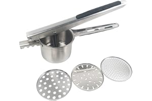 Eryks Wholesale Multifunctional Stainless Steel Potato Ricer - Silicone Grip Handles Heavy Duty Vegetable Pressing - Professional Kitchen Gadget Fruit Masher (Black Stainless Steel Ricer)