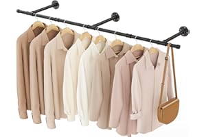 YheenLf Perchero de Pared Tubo Industrial, 150cm Riel de Almacenamiento Colgante de Prendas, Barra para Colgar Ropa de Tuberías Industriales, Ahorro de Espacio, Negro, 1-Pack