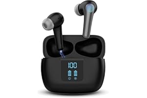 PANDAHAI Cuffie Bluetooth, Auricolari Bluetooth 5.3 Wireless In Ear , altoparlanti da 10 mm con bassi potenti, 5-7h Cuffiette Bluetooth Hi-Fi Senza Fili, Cuffie Senza Fili IP5 Impermeabili/ Display LED,Nero