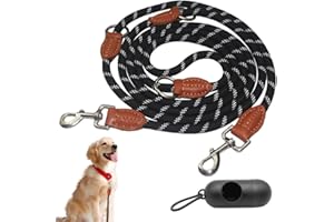 EBKCQ Guinzaglio per Cani 3 Metri, Guinzaglio per cani addestramento, Resistente Guinzaglio Doppio Corda con Moschettone, Regolabile Guinzaglio per cani taglia piccoli, medi e grandi, Nero