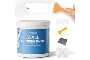 Mollor Kit de réparation de plaques de plâtre - Patch et mastic avec grattoir - Solution rapide et simple - Mastic réparateur blanc (1 kg)