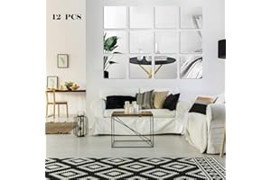 XEMZ Square Mirror Wall Stickers, 12Pcs Self Adhesive Removable 3D Acrylic Mirror Wall Sheet Plastic Mirror Tiles, Art DIY Home Decorative for Living Room Sofa TV Background Bedroom Wall Decoration (20 cm)