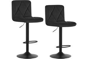 Lestarain Bar Stools Set of 2 Adjustable & Swivel Breakfast Kitchen Counter Pub Bar Stools Black Soft Velvet Barstools Chairs with Backs & Footrest