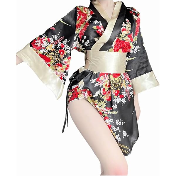 Kimono Robe Femme En Satin - Motif Paon Et Fleurs, Style Longue Et élégante