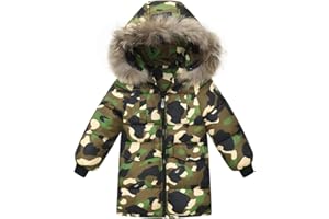 Valcatch Boys Girls Winter Camo Black Coat 2-12 Years, Kids Warm Quilted Puffer Down Jacket with Detachable Faux Fur Hood, Water Resistant Parka Jacket for Outdoor Skiing, Teenage Snowsuit Outerwear